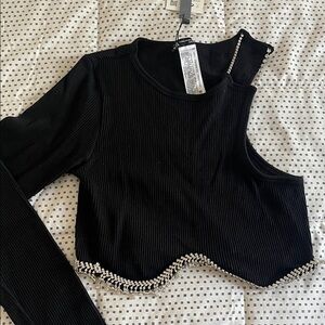 Zara Black Ribbed Cutout Bodysuit